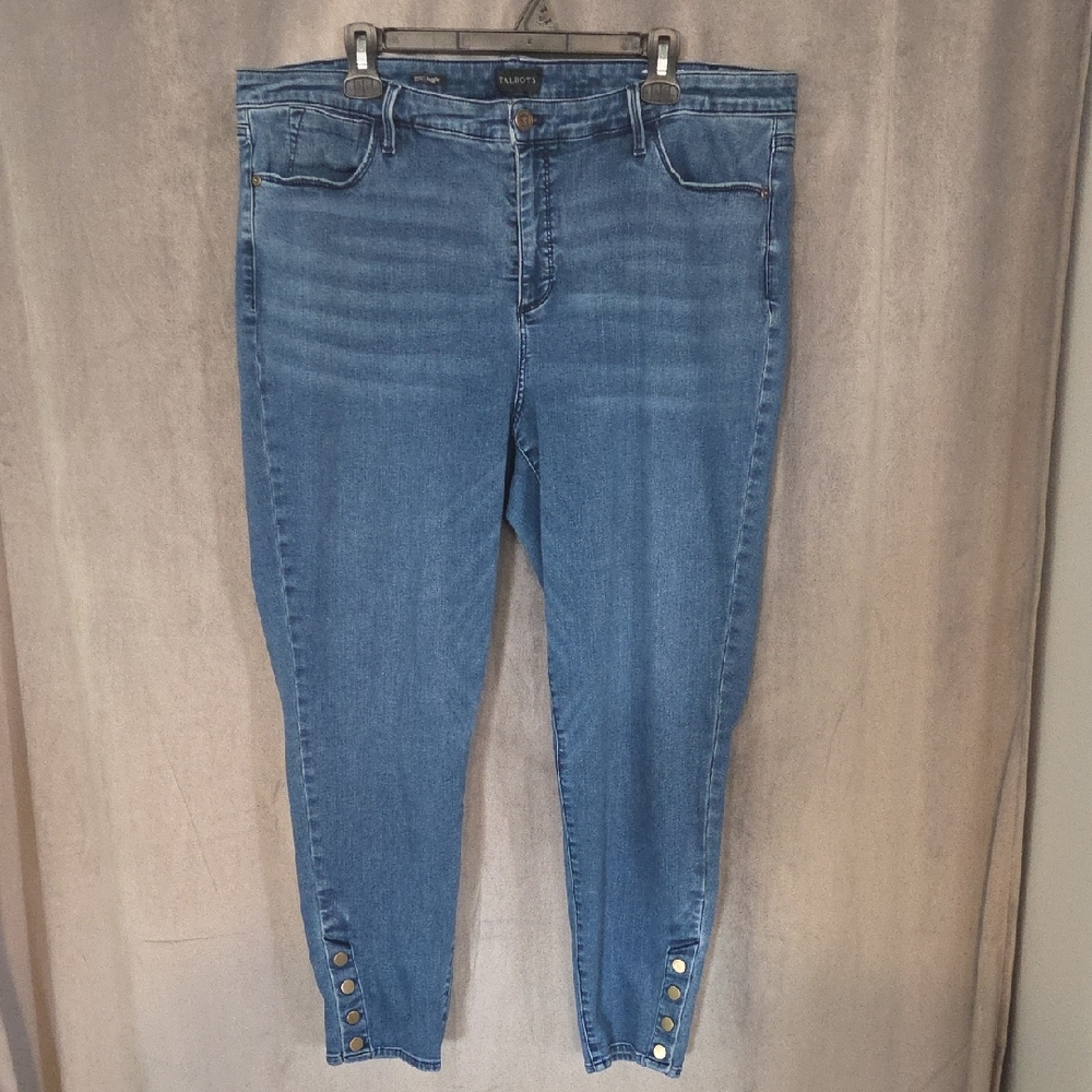 Talbots 20W Jeggings Blue Ankle Jeans with Gold Button Accents